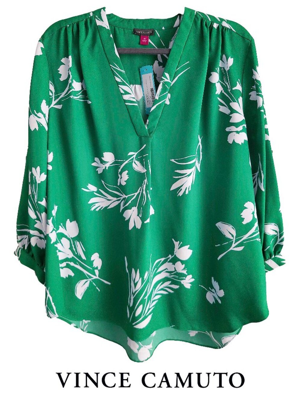 VINCE CAMUTO ~ Green & White Floral Tunic Blouse ~ 2X, NWT